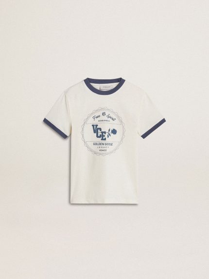 Boys' white T-shirt with blue print