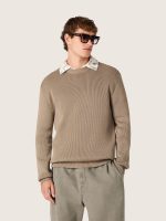 Men's sweater in light taupe organic cotton with embroidered logo - Image 5