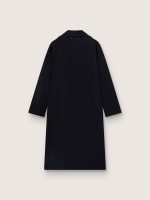 Women's single-breasted cocoon coat in dark blue wool with gold button - Image 2