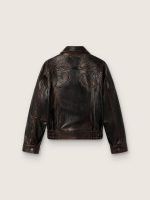 Women's bomber jacket in dark burgundy nappa leather with floral embroidery - Image 2