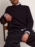 Men's round-neck sweater in dark blue cotton with logo - Image 3