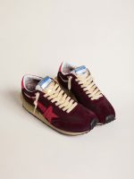 Women's Marathon in burgundy mesh and suede with printed pink star - Image 2