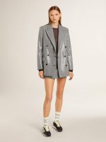Double-breasted wool boyfriend jacket in micro houndstooth and sequins - Image 3