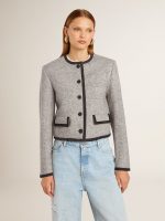 Women's grey wool and silk jacket with black suede trim - Image 2
