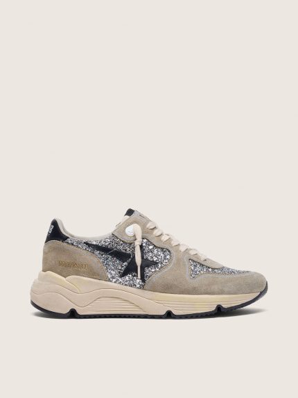 Women's Running Sole in silver glitter and dove gray suede
