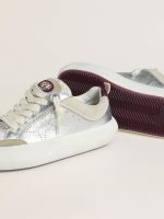 Women's Space-Star Cube in ice-gray and silver leather with burgundy heel tab - Image 3