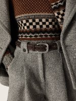 Houston belt in woven mahogany suede with silver micro-studs - Image 2