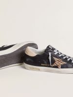 Women's Super-Star in black nappa leather with zebra-print pony skin star and beige leather heel tab - Image 3