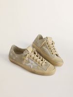 Women's V-Star in ice-gray suede with white leather star and floral embroidery - Image 2