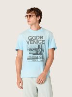 Men's T-shirt in light blue cotton jersey with graphic print - Image 5