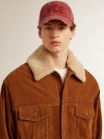 Men's jacket in tobacco-colored split leather with a shearling collar - Image 5