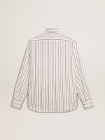 Men's white cotton shirt with fine burgundy stripes - Image 6