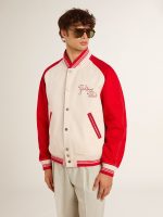Bomber jacket in worn white and red with embroidery - Image 2
