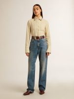 Ecru shirt with stripes and embroidered crystals - Image 3