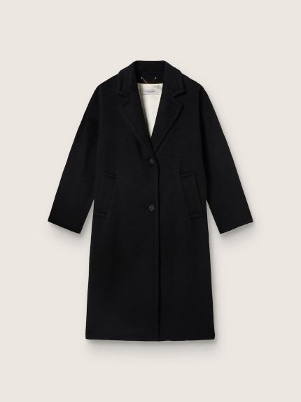 Women's single-breasted black cocoon coat