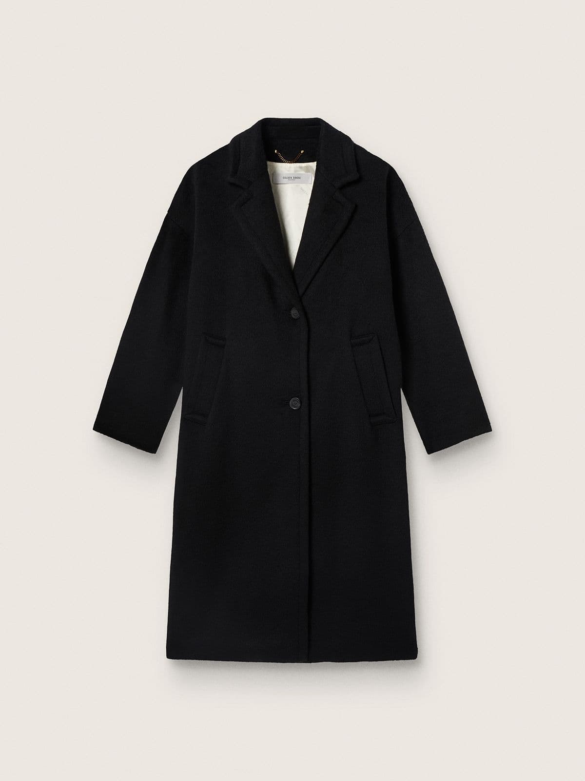 246954ab8cb432c6390d7a56f9bdde5fd1d90fac0251c1cd4cd82ac66c41de9a Women's single-breasted black cocoon coat - Image 1