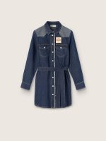 Girls' blue chambray shirt dress with reverse details and embroidered logo