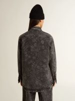 Women's black denim shirt with ton sur ton floral pattern - Image 4