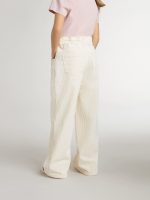 Girls' wide ribbed cream-colored trousers with embroidery - Image 4
