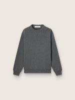 Men's round-neck sweater in dark gray cotton with logo on the back