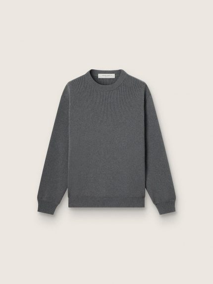 Men's round-neck sweater in dark gray cotton with logo on the back