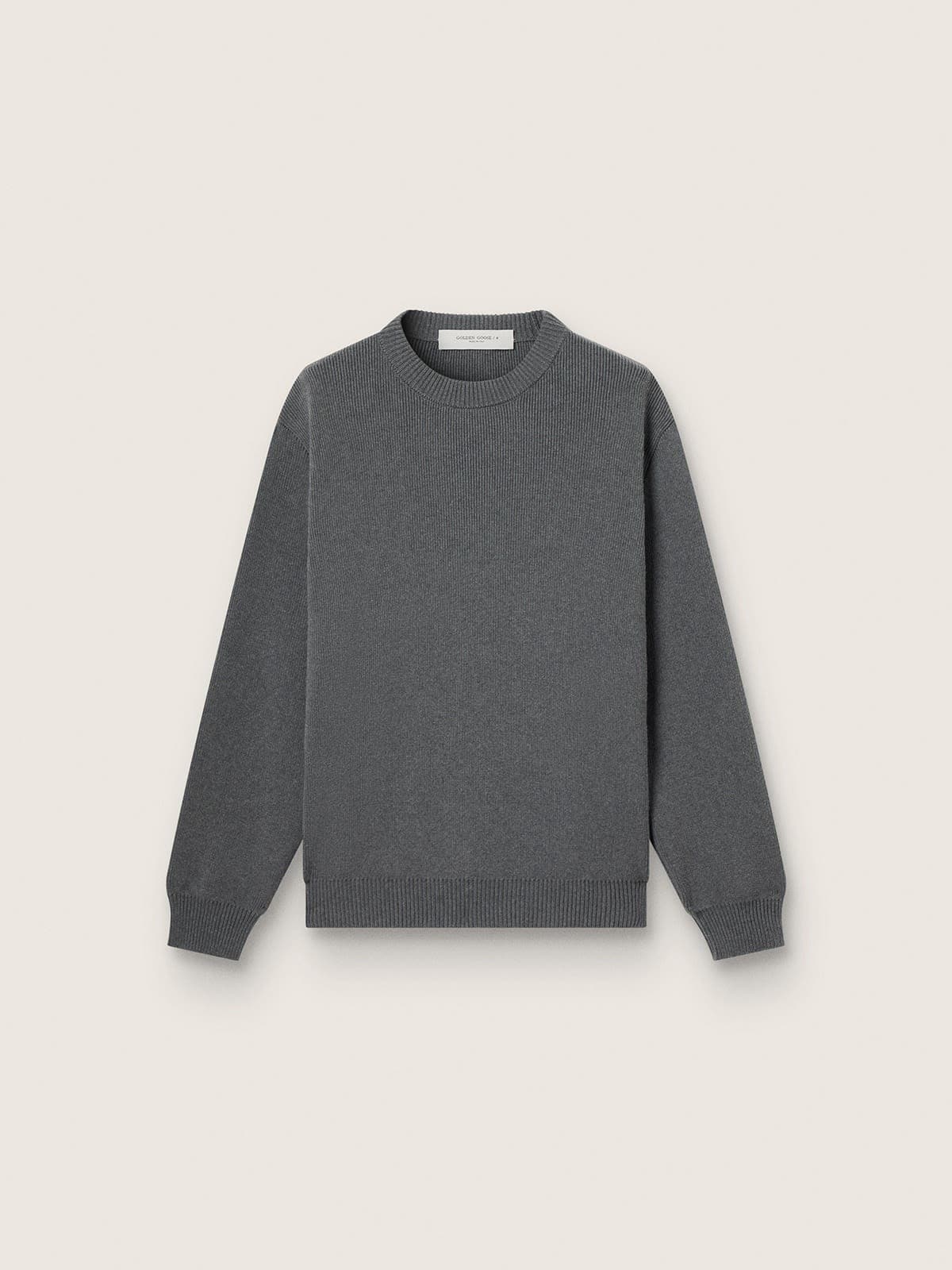 25378d79b81f8f2728a320945ba50febcc7e204a0cca164215157bc4f65230fe Men's round-neck sweater in dark gray cotton with logo on the back - Image 1