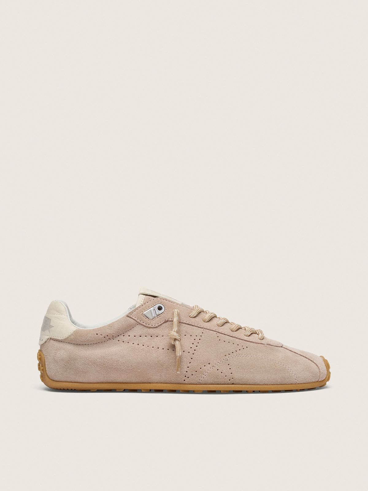 2555cc9a93ffe0fdfe118c2c497ab052029c43a95049f38e671ead3670371494 Women's Marathon Speed in pink suede with perforated star and white leather heel tab - Image 1