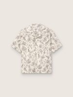 Men's short-sleeved cotton shirt with black and white floral print