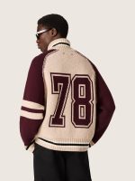 Unisex bomber jacket in white and burgundy jacquard knit - Image 6