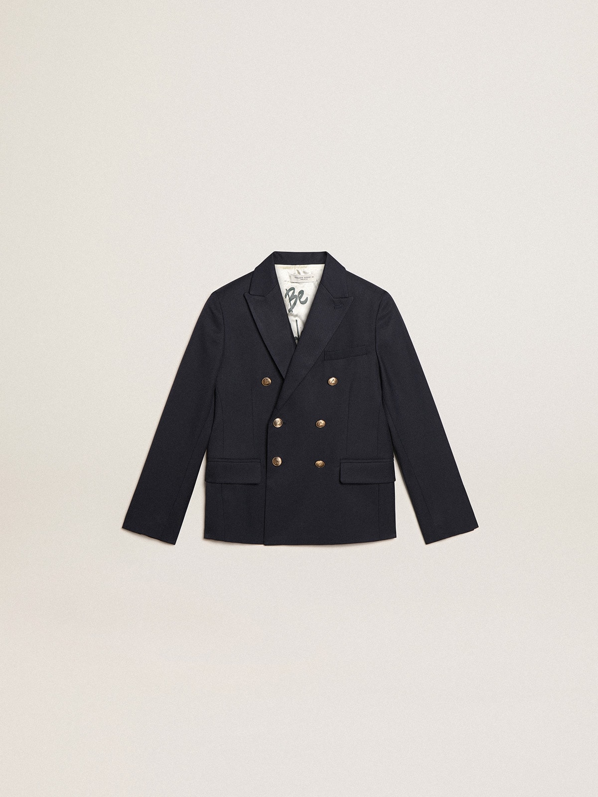 25d926cd7c76a8f145a3438db3c0602e193469c52a9332f505861367e4690922 Boys' dark blue double-breasted buttoned blazer - Image 1