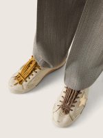 Men's True-Star in white nappa leather with gold foiled leather star and beige suede heel tab - Image 3