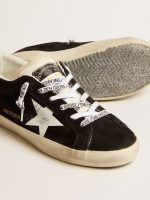 Women's Super-Star LTD in black suede with white printed star and silver glitter heel tab - Image 3