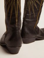 Wish Star boots in black leather with platinum laminated leather inlay star - Image 5