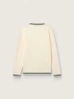Men's long-sleeved polo shirt in white knit with contrasting edges and removable pin - Image 2