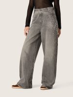 Women's boyfriend jeans in gray denim with silver gradient-effect studs - Image 5