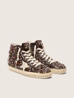 Women's Francy in dark brown leather with multicolor rhinestones and white suede star - Image 2