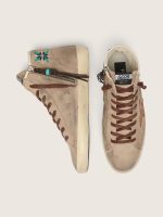 Men's Francy in beige suede with brown leather star and colored beads - Image 3