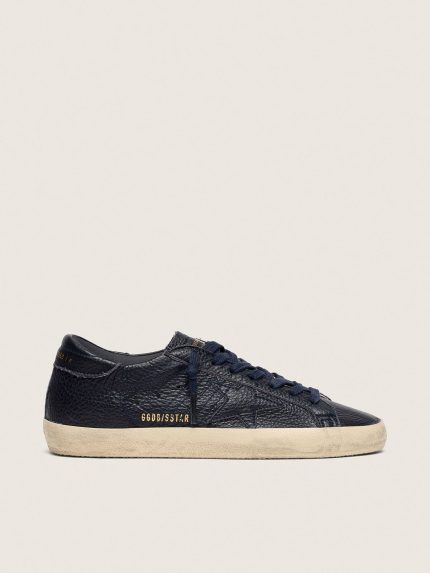 Men's Super-Star in navy-blue leather with tone-on-tone leather star