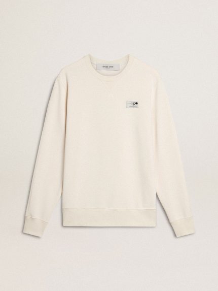 Men's white cotton sweatshirt with print on the back