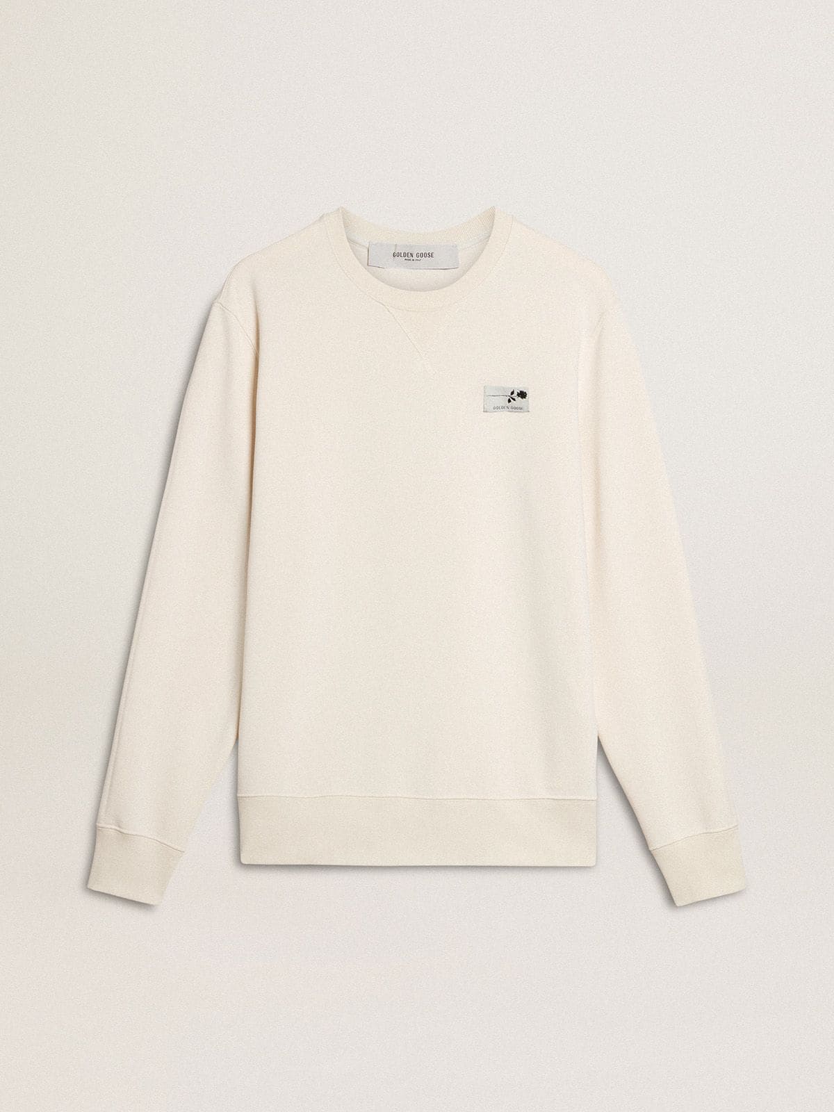 271eb8606f7ed87f42bfe7a0afe7b5124ef663d03d92dda5c20aa865aa185765 Men's white cotton sweatshirt with print on the back - Image 1