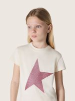 Star girls' T-shirt in white cotton jersey with pink glitter star - Image 4