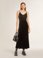 Women's black velvet-effect slip dress - Image 3