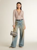 Women's boyfriend jeans with a lived-in effect sand wash and studs - Image 3