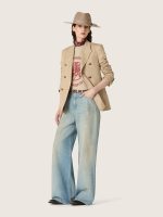 Women's cropped sweatshirt in beige cotton with print - Image 3