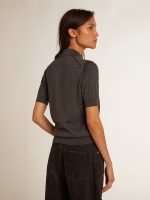 Women's polo shirt in anthracite merino wool - Image 4