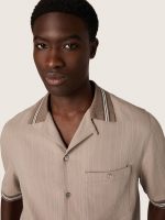 Men's short-sleeved shirt in gray cool wool with thin stripes - Image 4