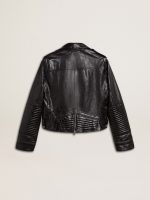 Women's black leather biker jacket with glossy effect - Image 8