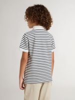 Boys' white cotton polo with navy blue stripes and embroidery - Image 4