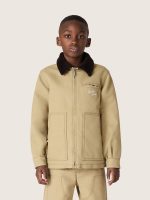Kids' padded jacket in beige cotton with embroidery and patch - Image 6