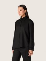 Women's shirt in black wool twill with floral embroidery in glass beads - Image 5